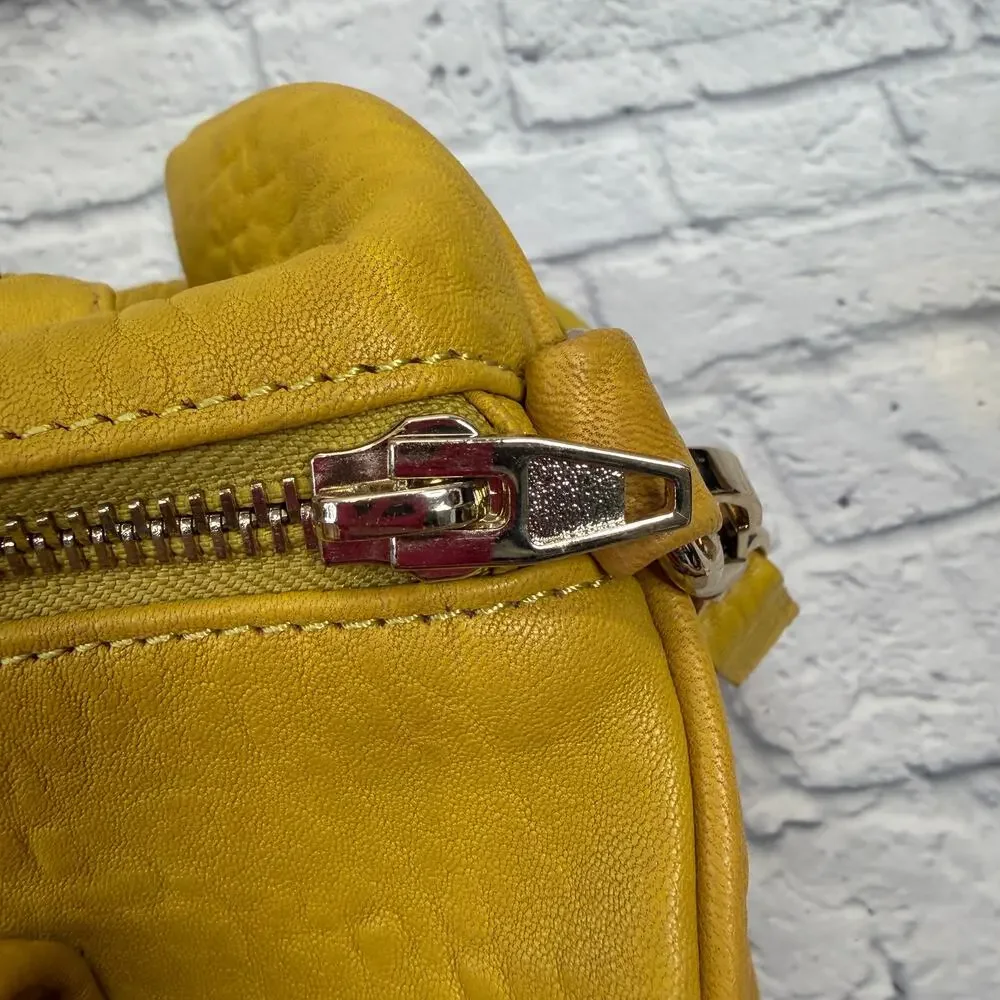 Alexander Wang Rocco Duffel Bag Mustard Yellow Pebbled Leather Studded Bottom
